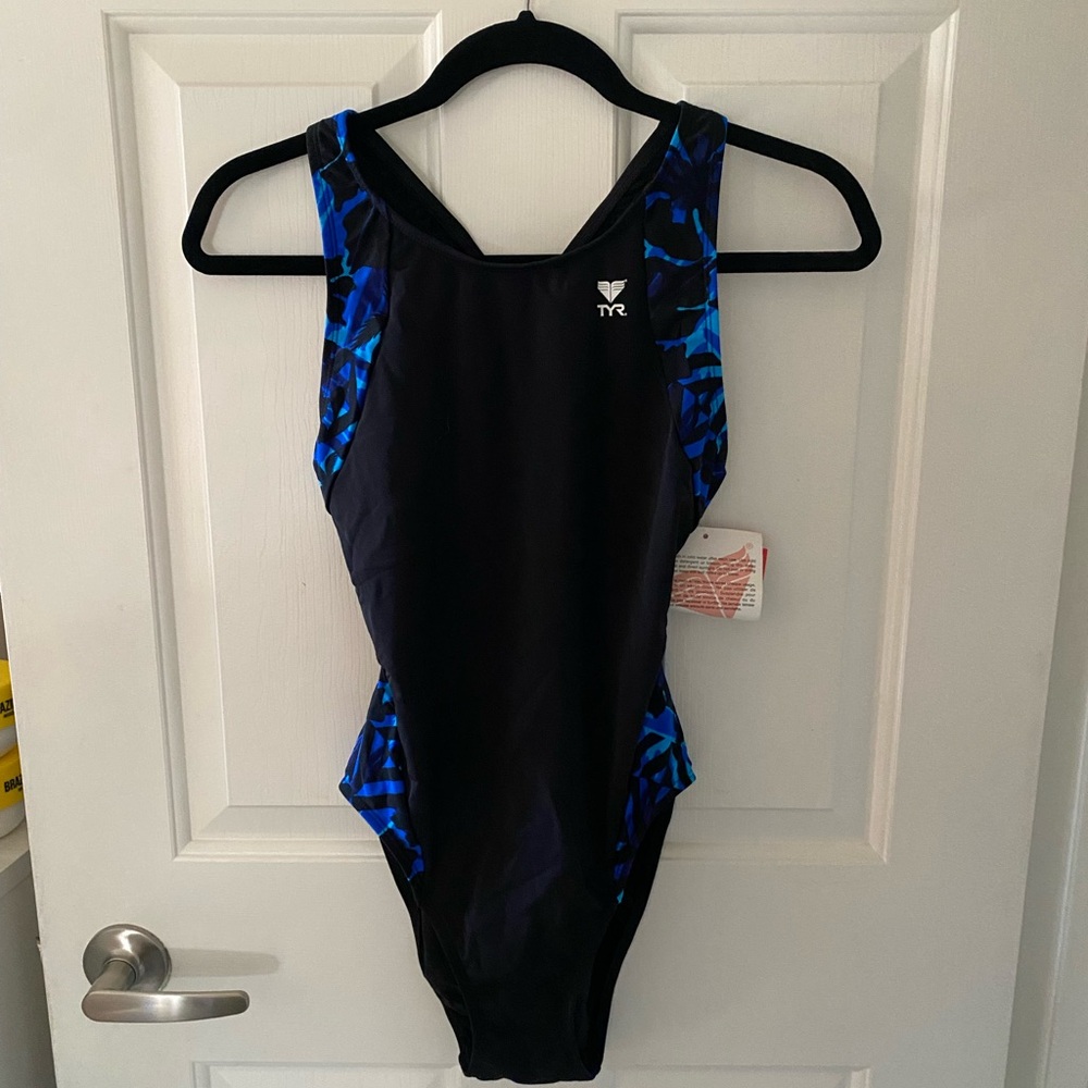 TYR Black Swimsuit with Blue Accents